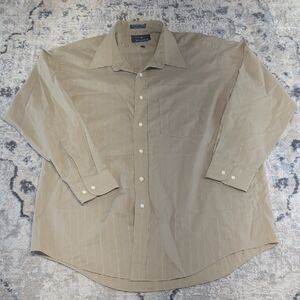 Buckingham Men’s Dress Shirt 17.5 32/33 Beige Tan Stripe Long Sleeve Korea